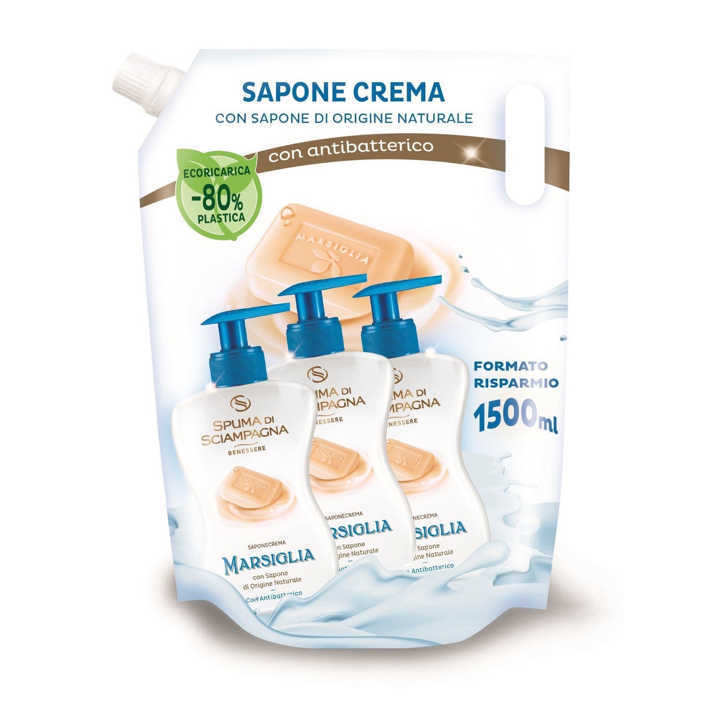 Sapun crema Marsilia Spuma di Sciampagna anti-bacterian 1,5L
